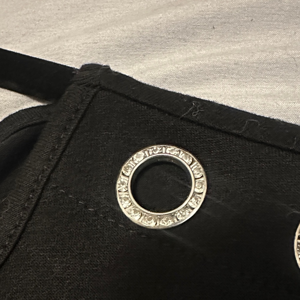 Silver Eyelet Detail Black Corporate Goth Top - Picture 3 of 4